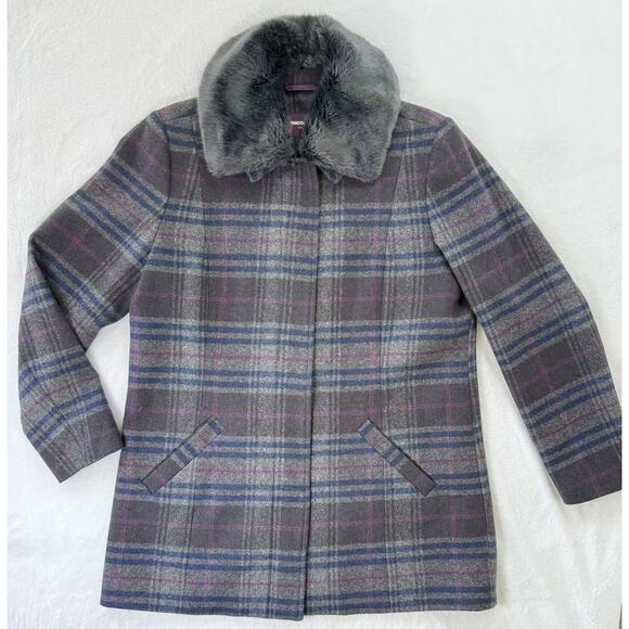 Johnston & Murphy Jackets & Blazers - Johnston & Murphy M Wool Plaid Mid-Length Removable Faux Fur Collar Coat Jacket